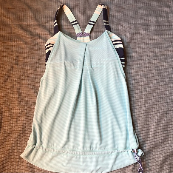 lululemon athletica Tops - Lululemon Rest Less Tank Drawstring Blue Stripes